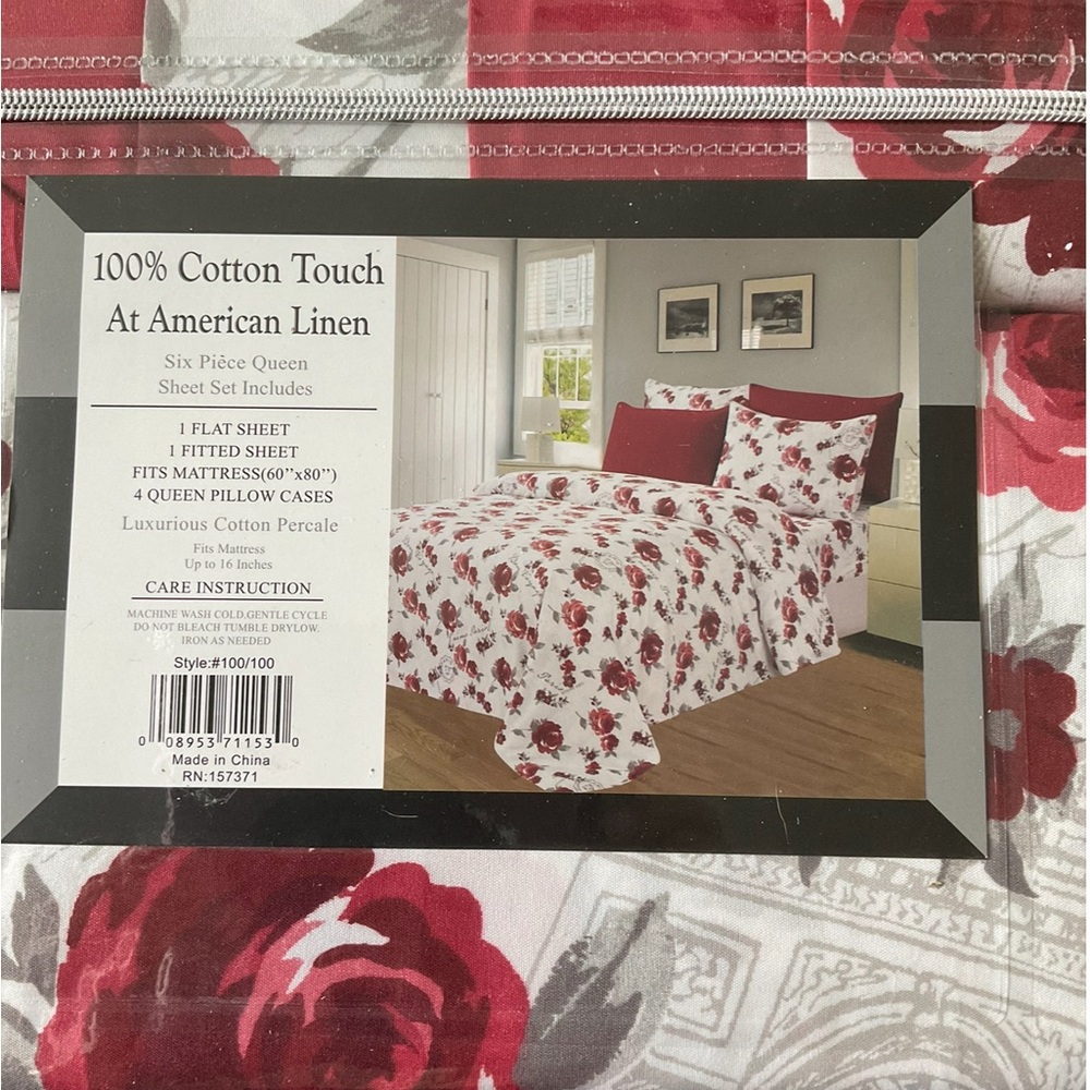 Queen Sheet Set - Red and Gray